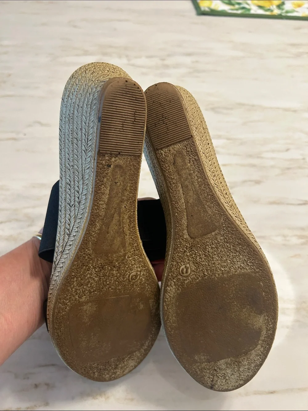 CHARLESTON SHOE CO. Black Two-Strap Espadrille Wedge Slides